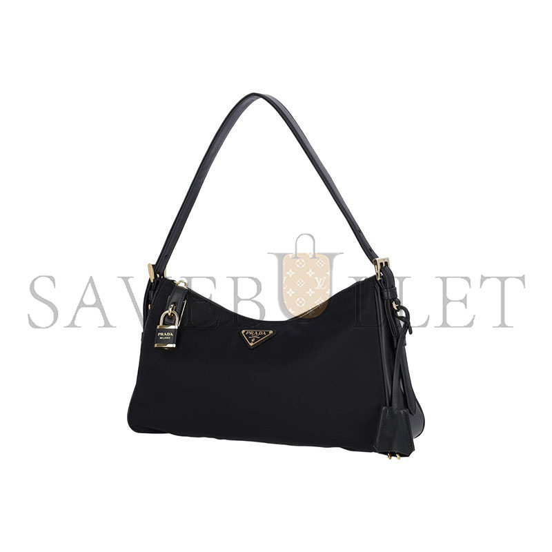 Pra*a black aimÉe large re-nylon and leather shoulder bag with padlock 1bc232 (34*19.5*10cm)